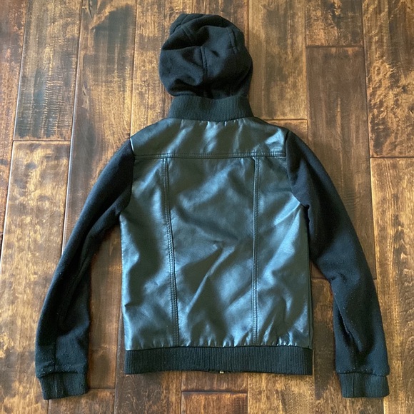 Kid’s Faux Leather/Cotton Jacket with Hood, Size Medium - Picture 6 of 8